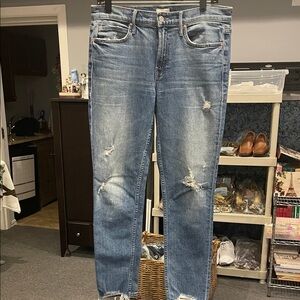 MOTHER The Flirt Fray Jeans Cold Feet Wash Cropped Frayed Hem Denim size 28